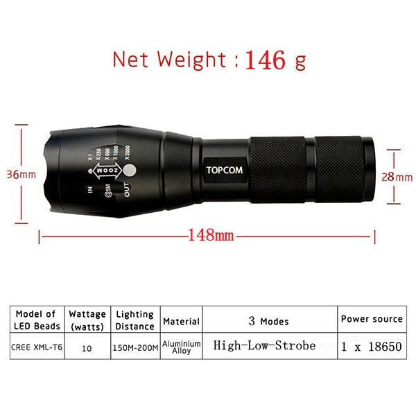 Cheap 3*AAA /18650 rechargeable 3.7V XML T6 tactical led flashlight