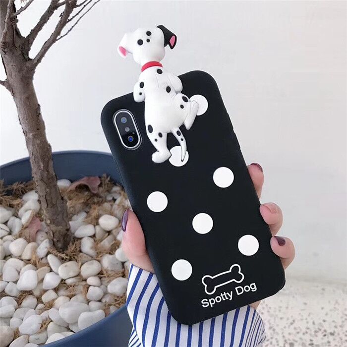 Polka Dot Cute 3D Dog Silicone Phone Case for iPhone 8 Plus , for iPhone X Cases with Dog Doll