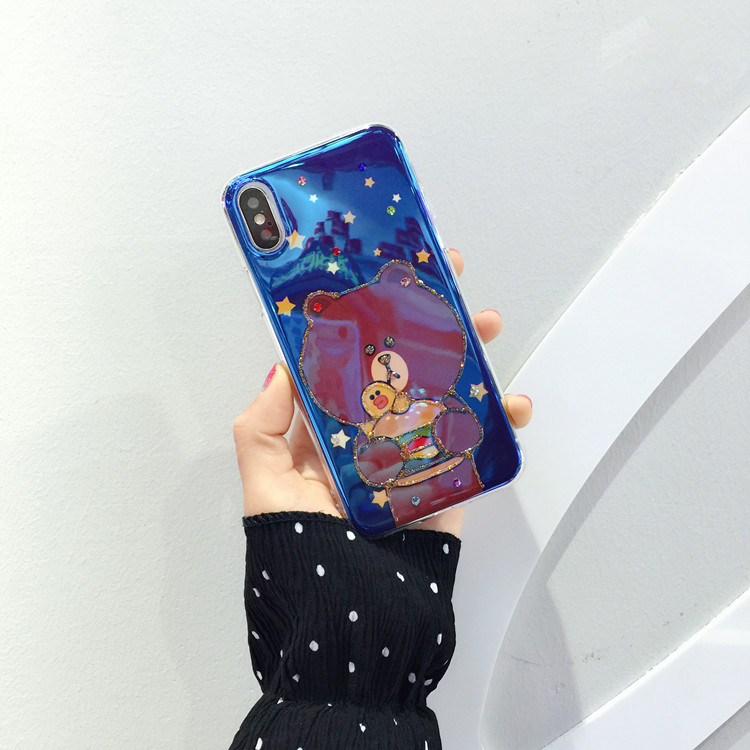 Epoxy Resin Cartoon Rabbit Bear Glitter Mobile Phone Case Covers for iPhone X , for iPhone 8 Plus Animal Cases