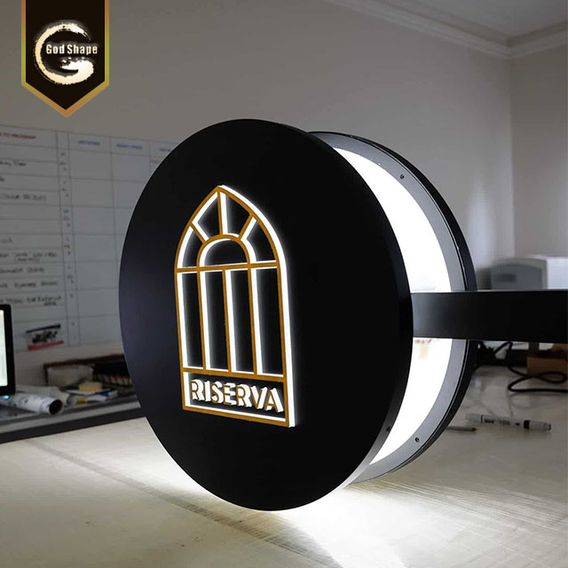 Round shape OEM lighted acrylic box double sided coffee store advertising  led light box