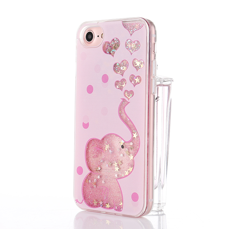 For iPhone 6 6plus 7 7plus Pink Elephant Case Glitter Liquid Plastic Phone Case