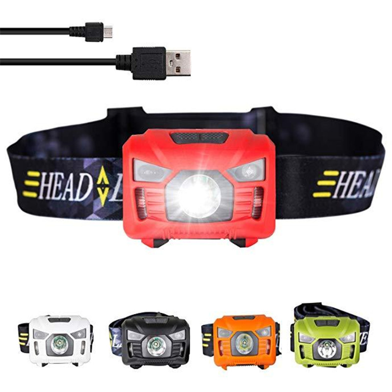 Outdoor Portable USB Charging Waterproof Induction Head Lamp Multifunction LED Headlight for Night Riding Running Fishing