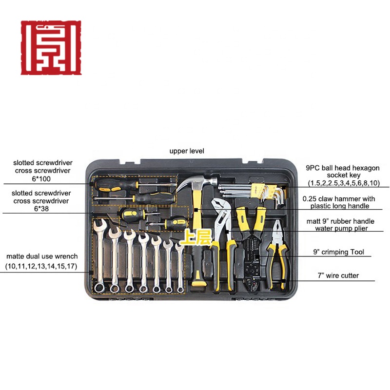 Three-layer tie rod type multi-function hardware repair combination trolley mobile storage toolbox tools set