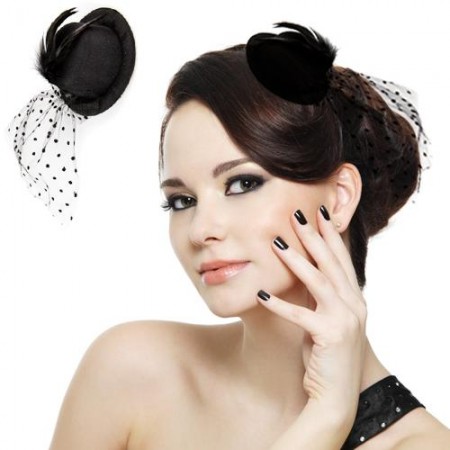 Feather Veil Hair Clip Black Mini Top Hat Party Cosplay Goth Hair ornaments Ladies Mini Top Hat Fascinator