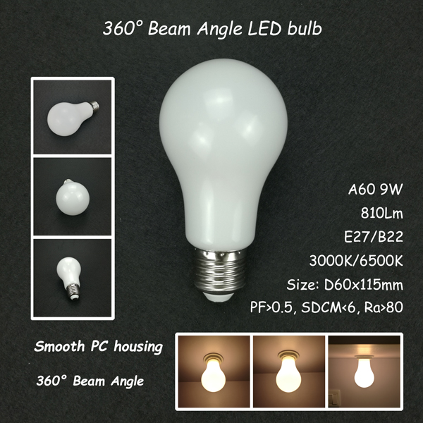 China factory A60 bulb 9W 360 degree light led