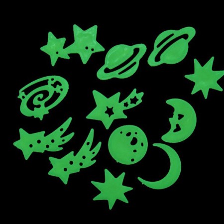 12 Stars Space Moons Planets Wall Stickers Decal Kid Room Glow Light Green