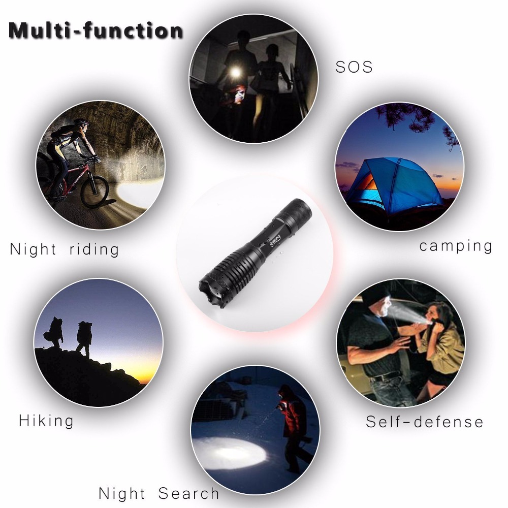 Zoom Powerful Lamp XML-T6 LED Waterproof 18650 Tactical Flashlight