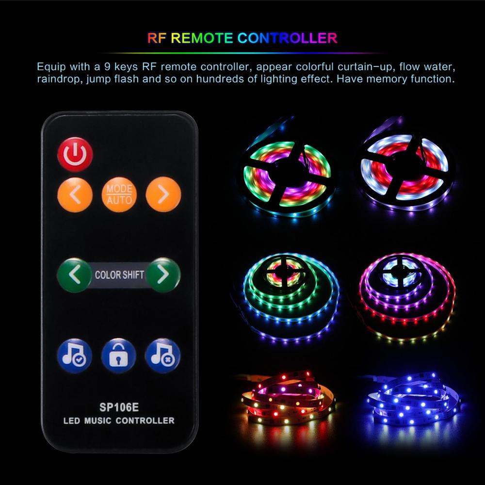 DC5-12V LED Music Controller 9Keys remote control for WS2811 WS2812B SK6812 6803 Digital Magic LED Pixels Strip Light SP106E