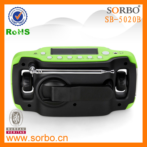 WIND-UP AM/FM RADIO FLASHLIGHT Hand cranking Battery Free with Solar Panel Charging