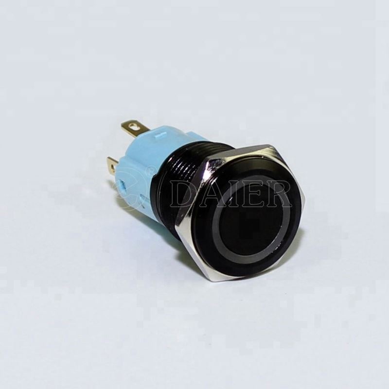 16MM Flat Button Ring Illuminate Momentary Or Latching Waterproof Metal Electronic Pushbuttons