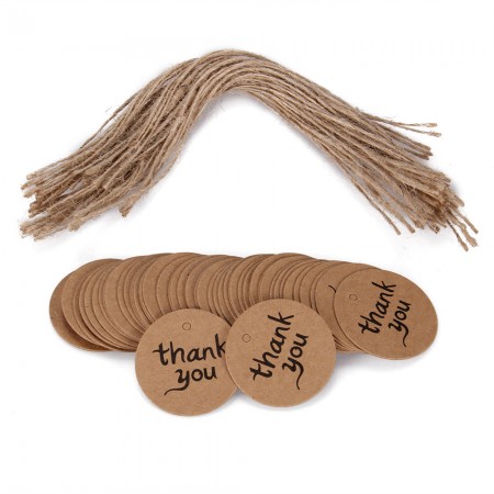 100PCS thank you Round DIY Kraft Brown Bonbonniere Gift Paper Tags + Free Twine