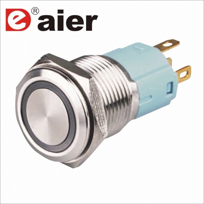 IP67 SPDT 220v 16mm Flat Shape Ring Led Lamp Industrial Steel Electric Pushbuttons