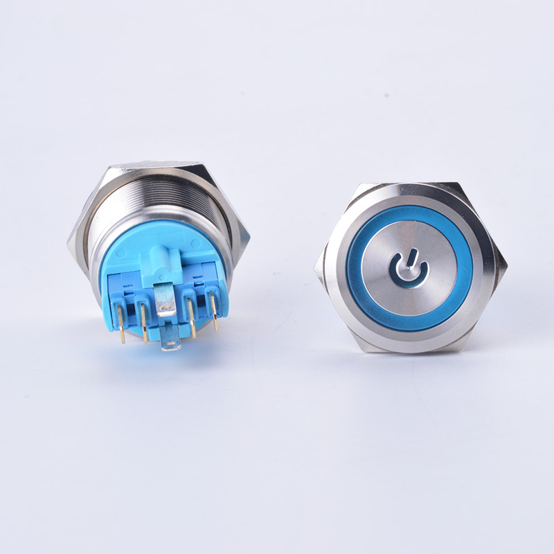 22mm 12v 24v Waterproof Metal Push Button Electrical Switch Latching Momentary Annular Power Symbol with LampLed Indicator