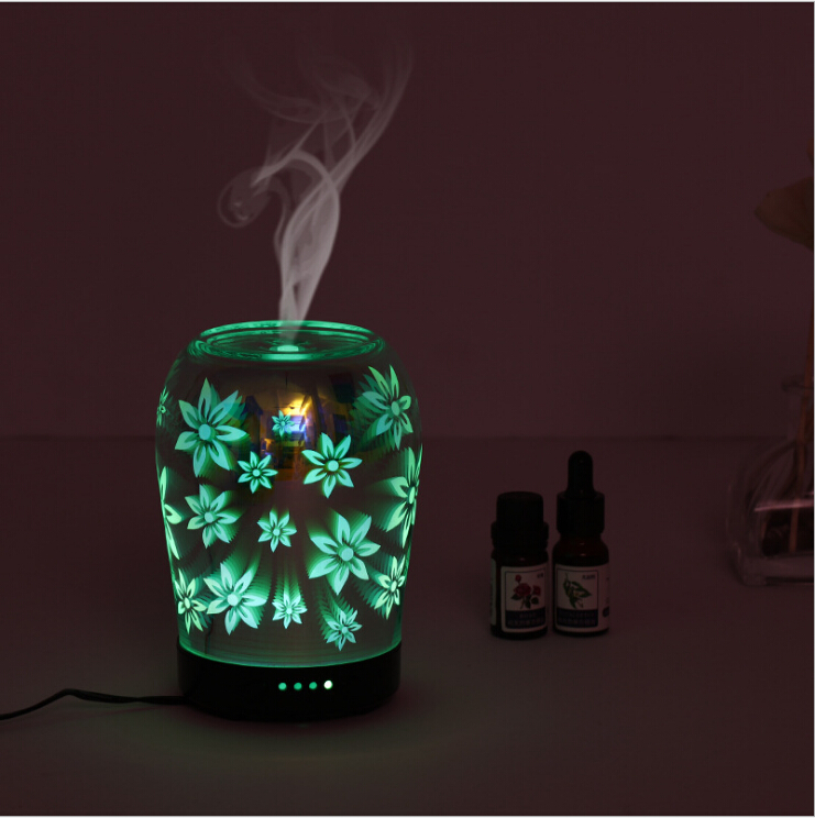 Flower Image Effect 3D Glass Diffuser, Aromatherapy Essential Oil Air Aroma Diffuser with 7 colorful led change