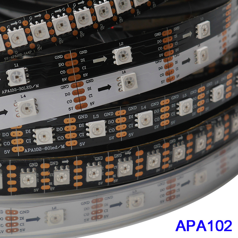 APA102 strip,1m/3m/5m 30/60/144 leds/pixels/m APA102 Smart led pixel strip ,DATA and CLOCK seperately DC5V IP30/IP65/IP67