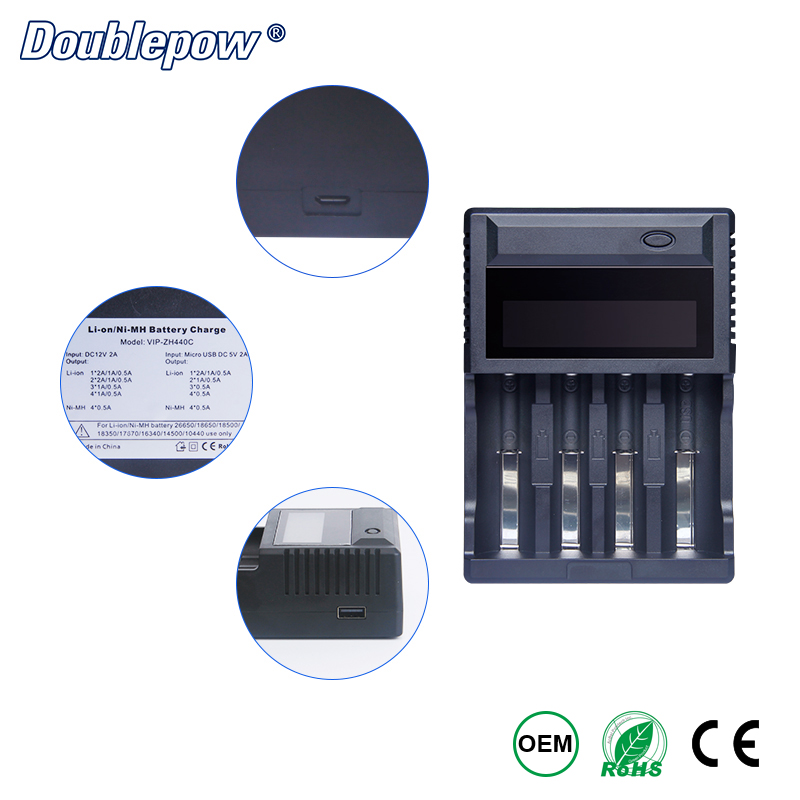 OEM USB LCD Multifunctional Battery Charger for AA/AAA Ni-MH/Ni-CD & 18650,16340,26650 Lithium Rechargeable Battery