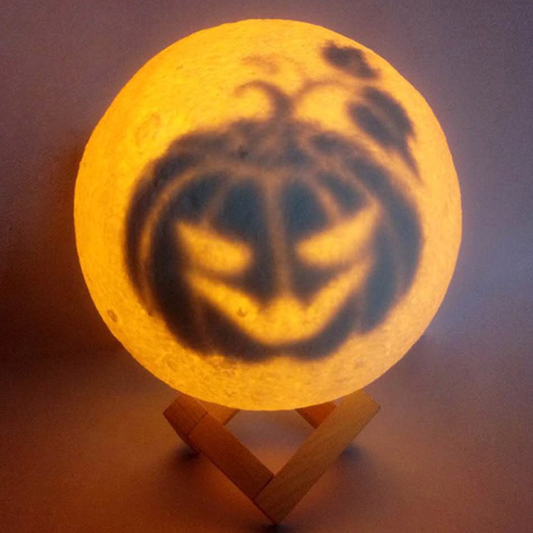 All Saints' Day Decorative RGB 16 Colors  Rechargeable Remote & Touch Control Night Light 3D Moon Lamp,Custom Acceptance