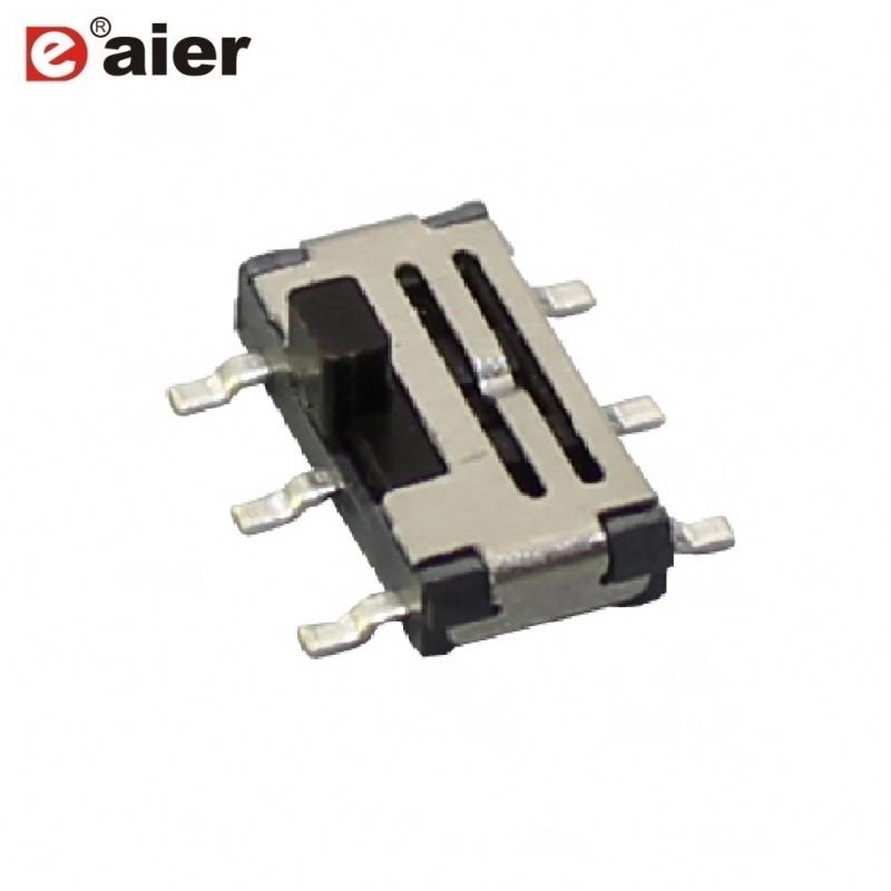 50mA 12VDC 6Pin 2P2T Mini SMT Slide Switch With Black Handle