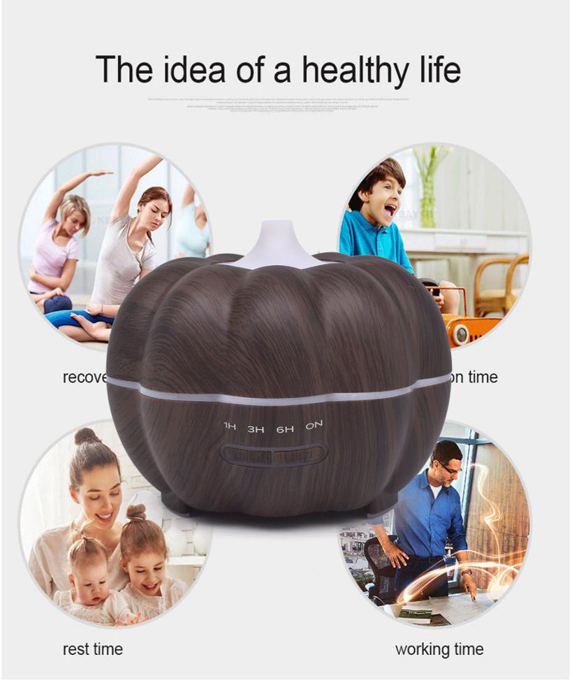 Dark Wood Grain Pumpkin 300ml Essential Oil Diffuser Ultrasonic Aroma Humidifier Fresh Air At Home Spread Nice Scent Quickly