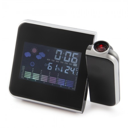 Digital LCD LED Time Projector Colorful Alarm Clock Weather Temperature Humidity