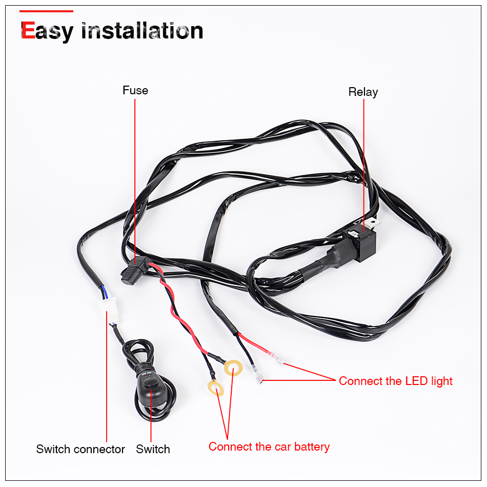 Offroad LED Work Light Bar Wiring Harness Relay Cable Switch Kit For 300w 240w 200w 180w 150w 120w 72w 4 12 20 22 32 42 52 inch