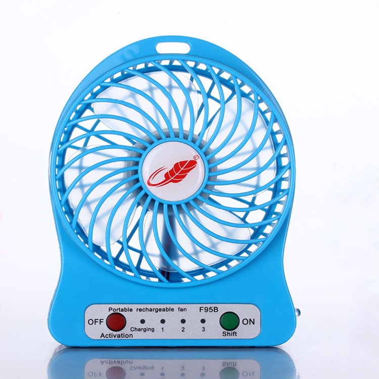 Hot sales Ningbo Goldmore mini blue rechargeable usb fan for office desk/room with color packing