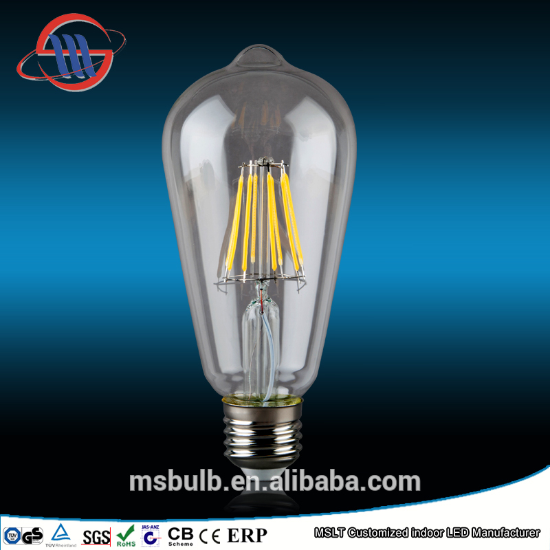 Mingshuai Lighting Vintage led filament bulb ST64 light source 8w E27 110V UL