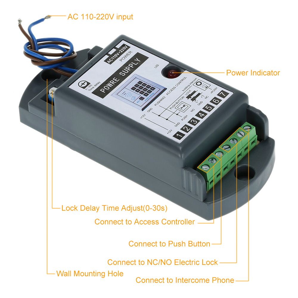 DC 12V/3A Power Supply for Door Entry Access Control System AC110-220V