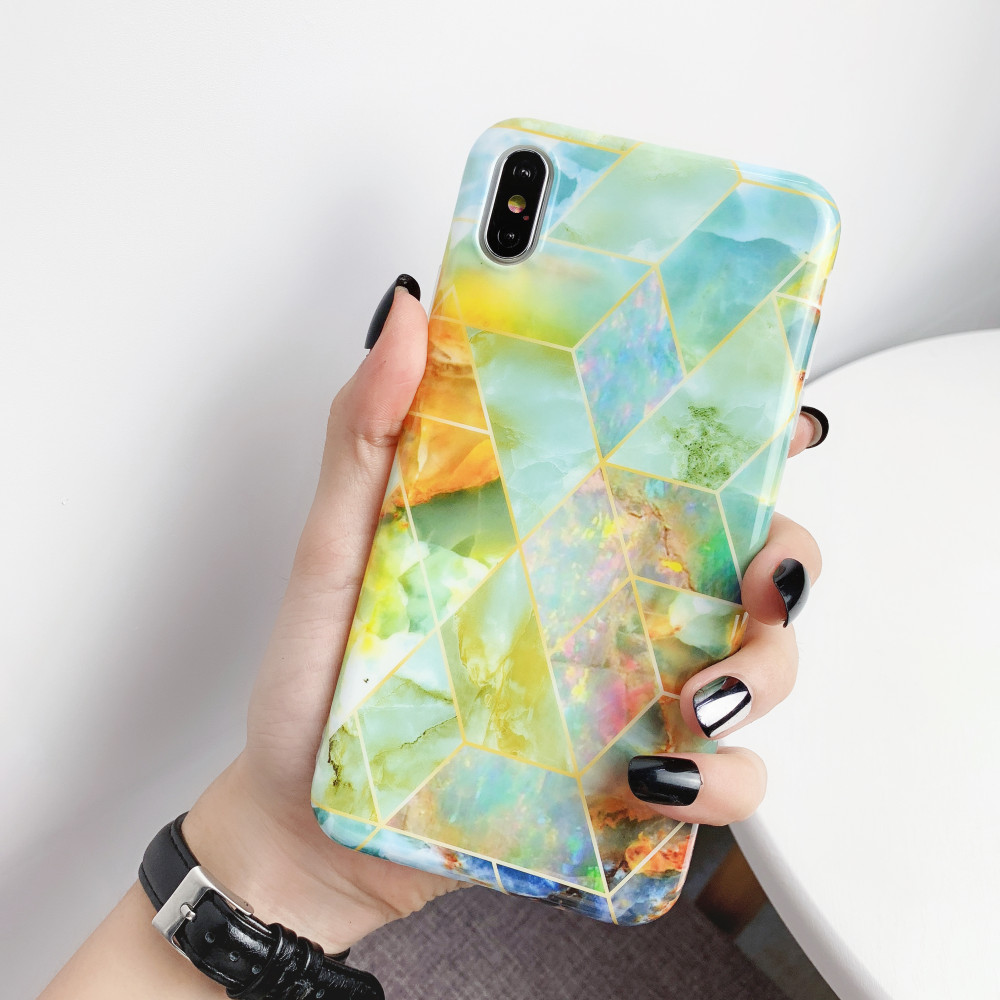 IMD Silicone Rainbow Colorful Geometric Marble Phone Cases for iPhone 8 Plus Xr Xs Max , for iPhone 11 Soft TPU Covers Granite