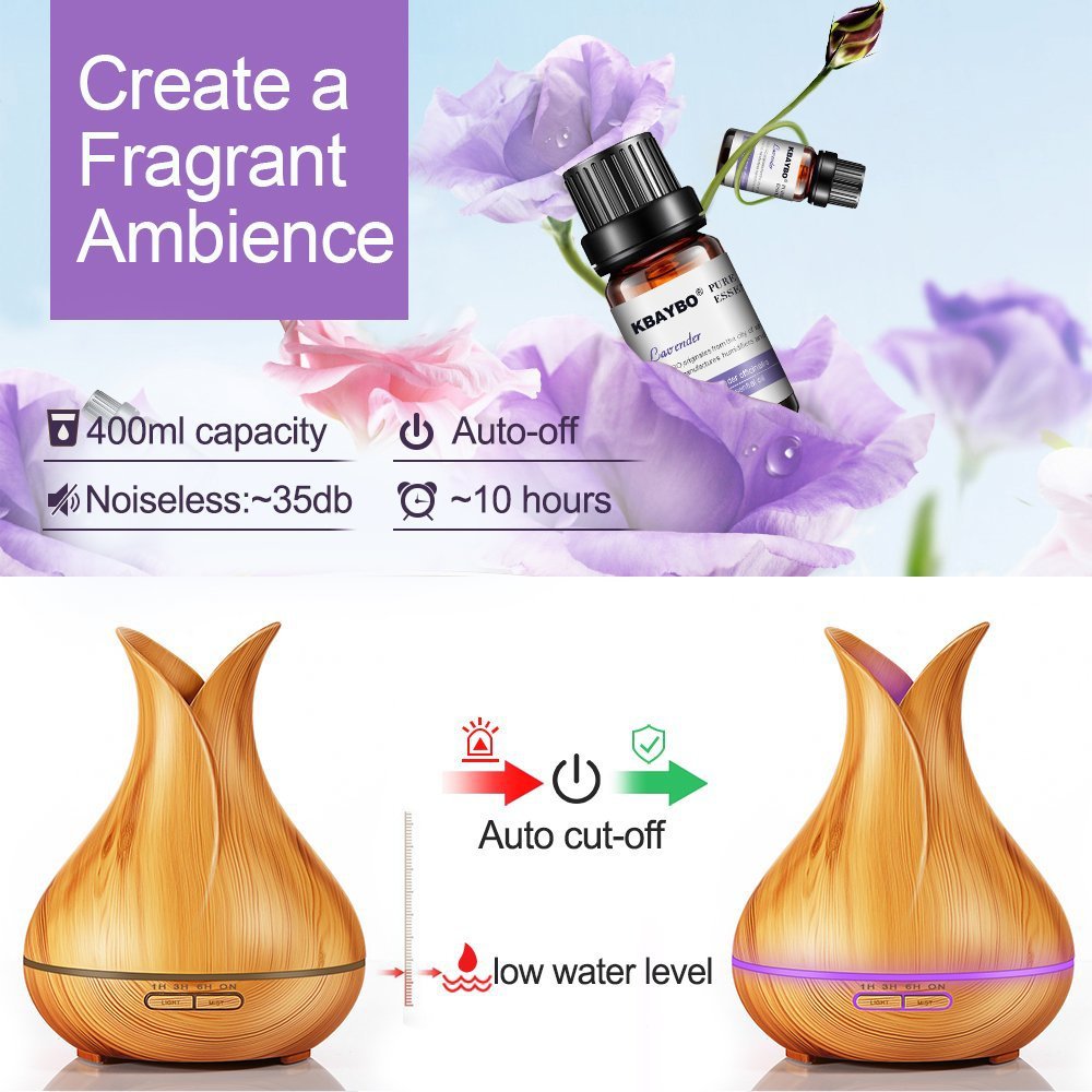 400ml Aromatherapy Essential Oil Diffuser Wood Grain Aroma Diffusers Cool Mist Humidifier with Timer Adjustable