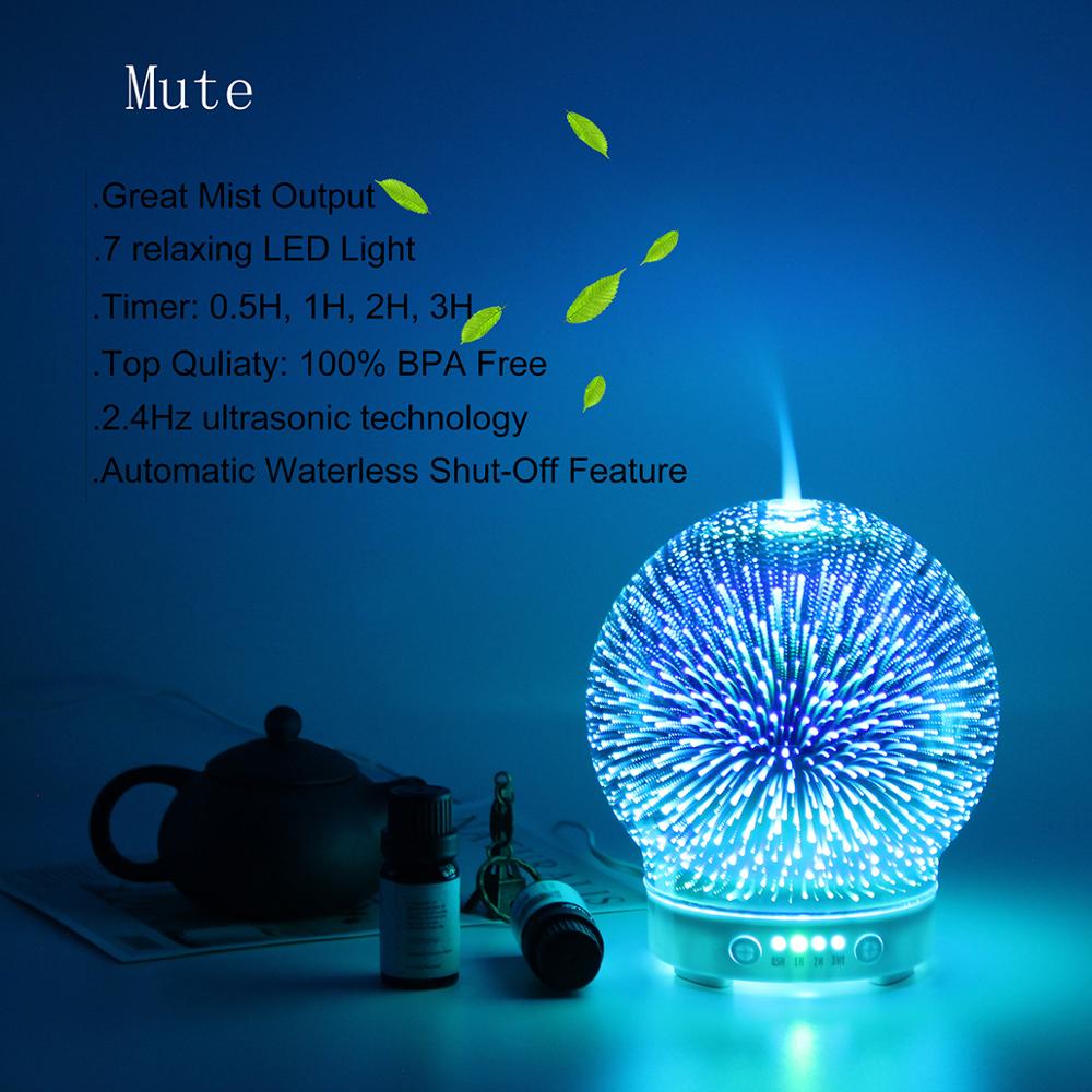 100ml 3D Glass Ball Shaped Firework Essential Oil Diffuser with Colorful Light