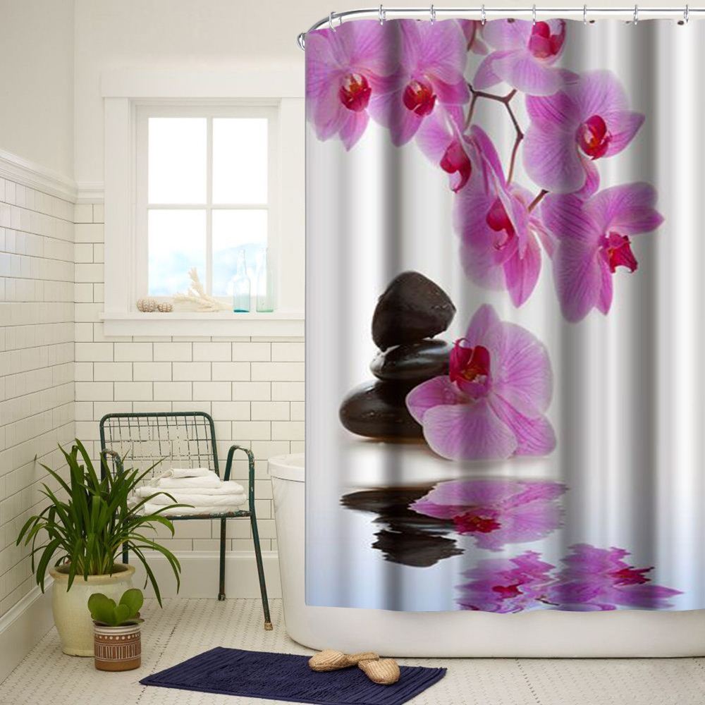 2 Size Shower Curtains rideau de douche 3D Water Flower Stone Bathroom Waterproof Fabric Bath Curtains Thickened Shower Curtain