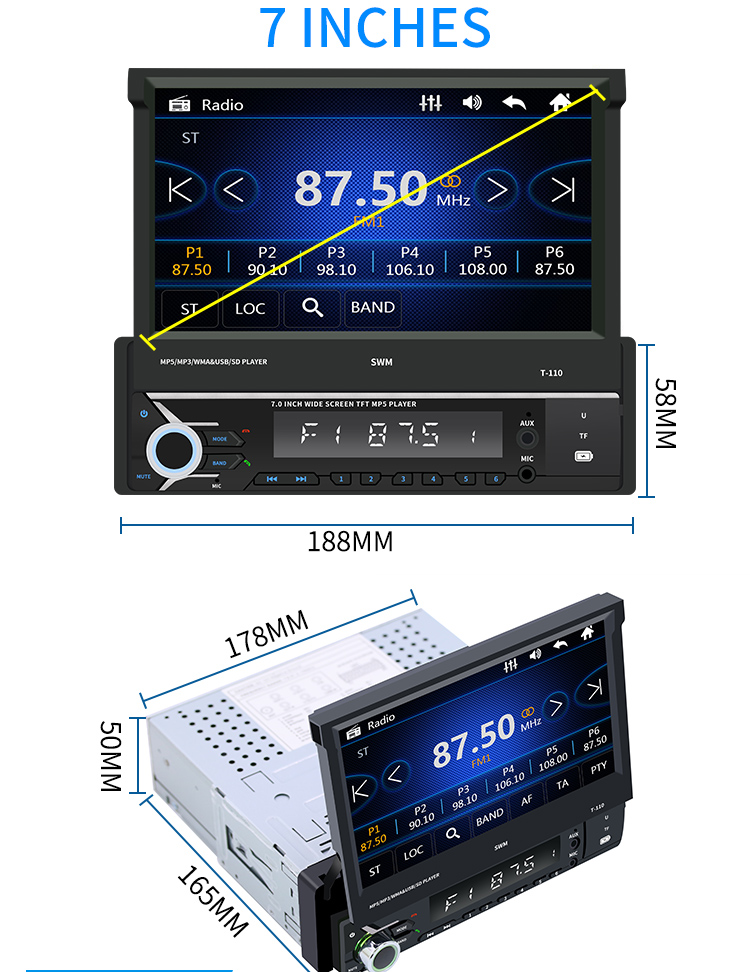 Touch Screen Digital Display Android car radio MP5 player 7inch Bluetooth MP5 Player