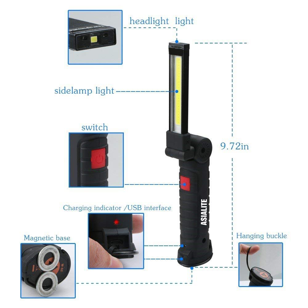 Rechargeable COB LED Magnetic Flashlight & Work Light 300 LUMENS Car Repairing, Workshop, Garage LED Flashlight