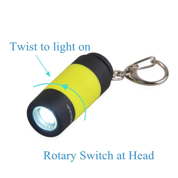 High Tech USB Rechargeable Mini LED Torch Keychain Light with Rotational Switch + PVC Body