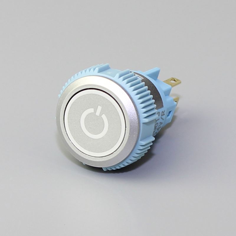 19mm Flat Button Ring Illuminated SPDT IP67 Push Button Switch With Power Logo