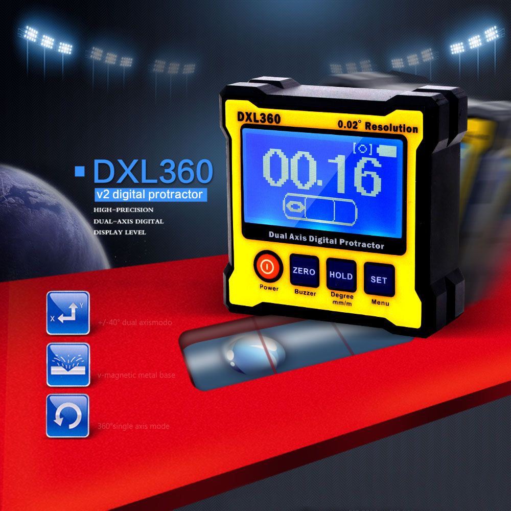 DXL360 Dual Axis Digital Angle Protractor with 5 Side Magnetic Base High-precision Dual-axis Protractor Level Gauge 50-60Hz