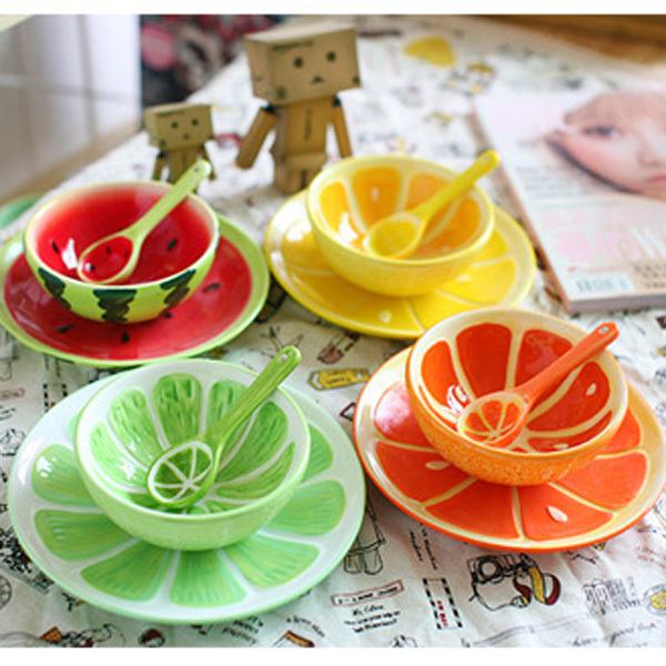 fashion ceramic soup bowl with fruit painting,fruit shape bow,ceramic soup bowl set