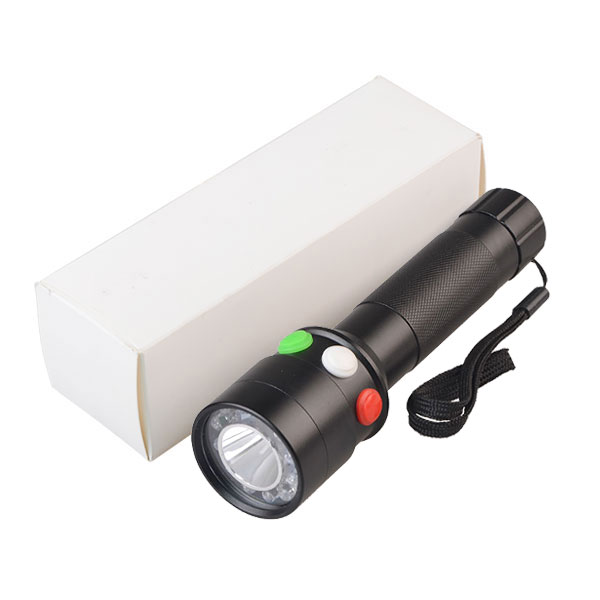 3 Color Manual Rechargeable LED Signal Flashlight Aluminum Flesh Light Torch