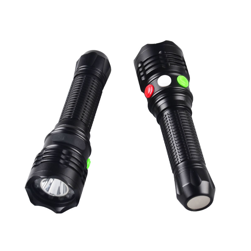 Red Green White Signal Torch LED Magnetic Base Flashlight Tactical Aluminum Flesh Light