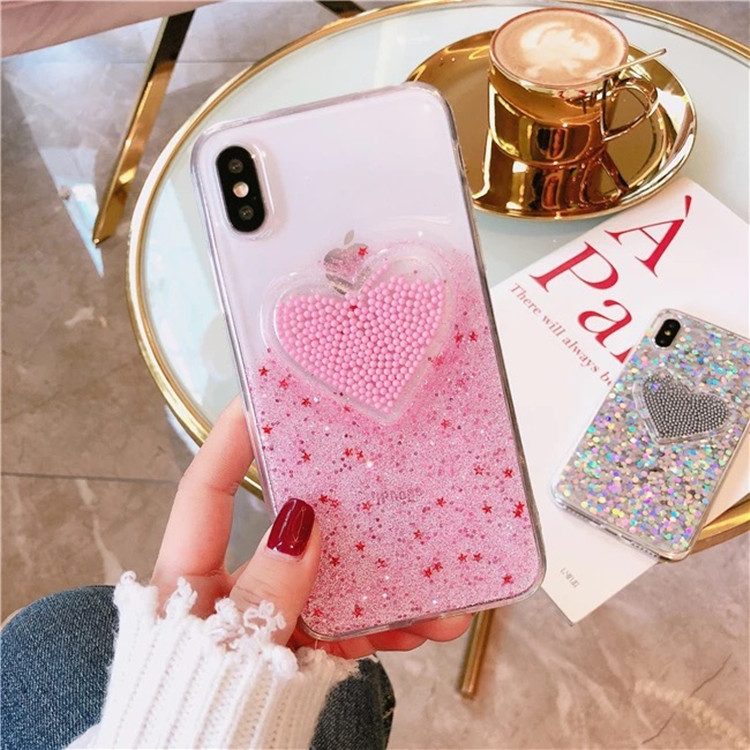 Beads Epoxy Resin Fancy Cell Phone Cases for iPhone X 8 Plus , for iPhone 7 Case Love Heart