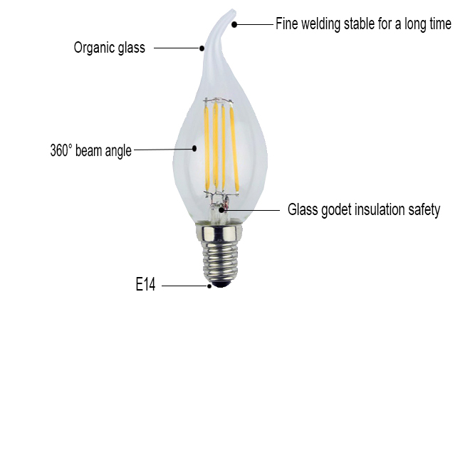 6w super bright 85-265V cheap indoor bedroom dining hall living room led filament candle bulb