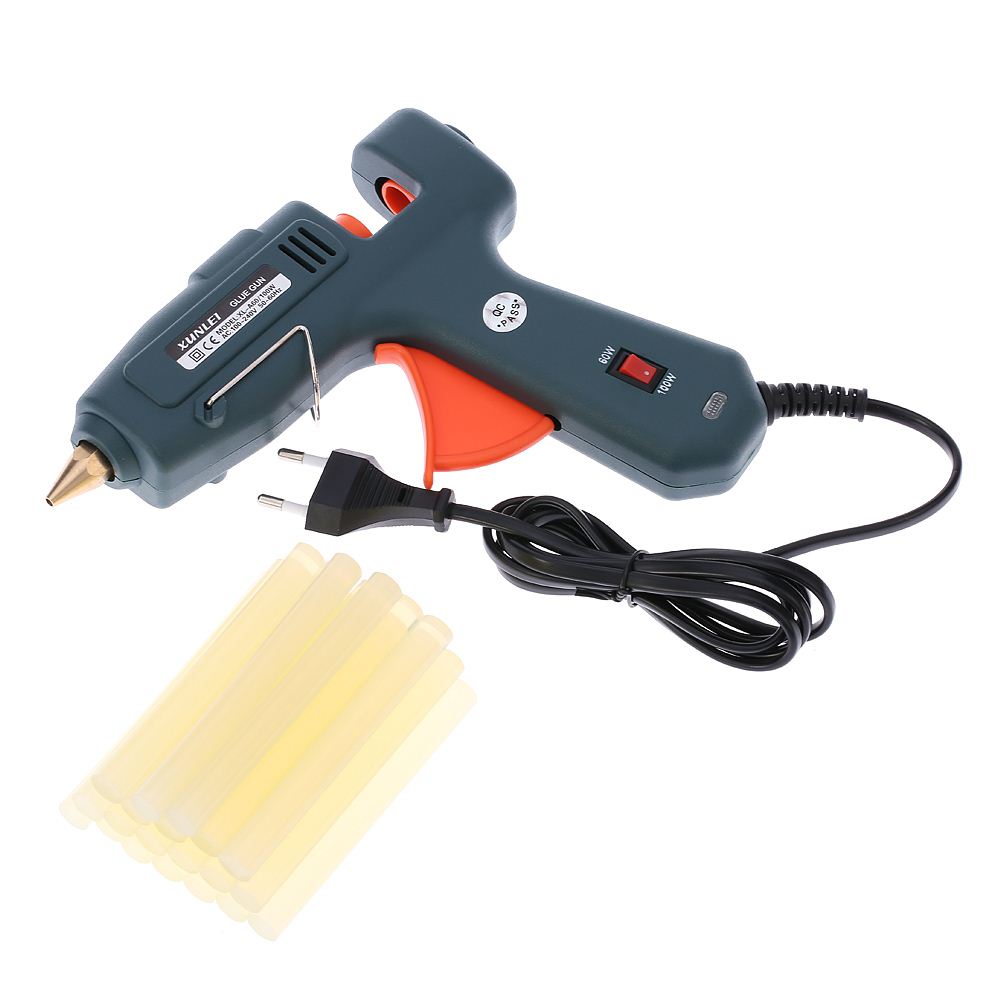 New EU/UK Plug Hot Glue Gun Switch 60/100W Electric Hot Melt Glue Gun with 20pcs Glue Sticks Heating Craft Repair Tool