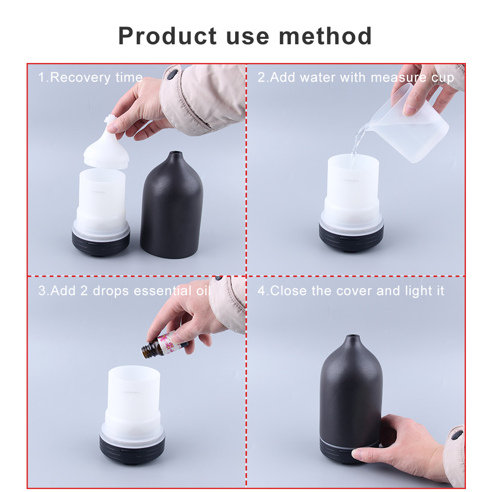 Diffuser, Hand-Crafted Ultrasonic Essential Oil Diffuser for Aromatherapy, Ceramic, White, 100ml Capacity