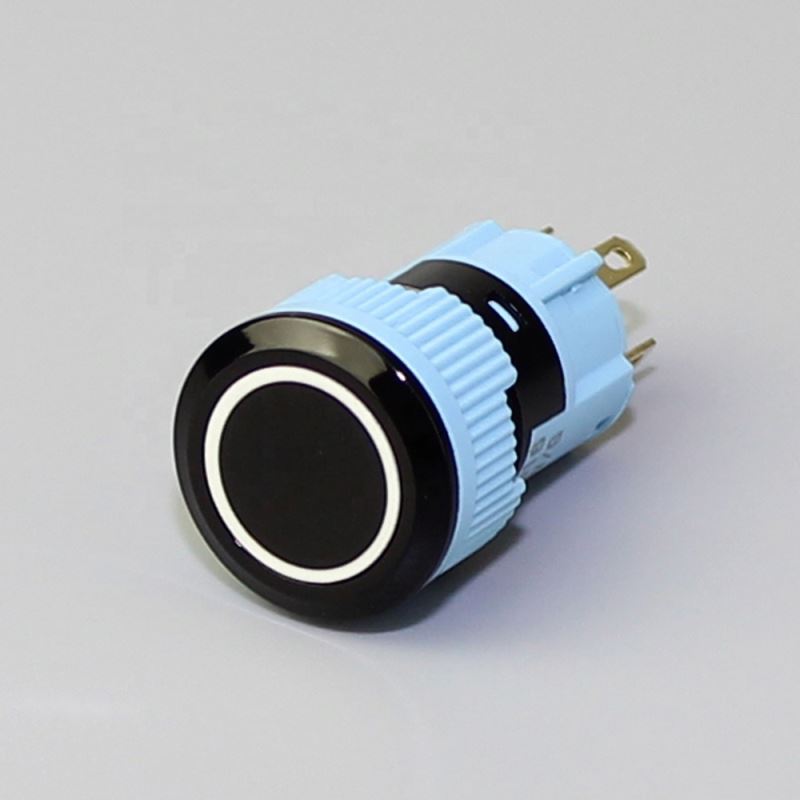 16mm 1NO 1NC 24V Ring Lighted Waterproof Black Housing DC Switch