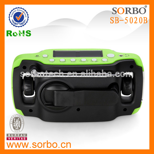 Portable Rechargeable Hand Crank AM FM Radio with Solar Emergency Flashlight and Phone Charger