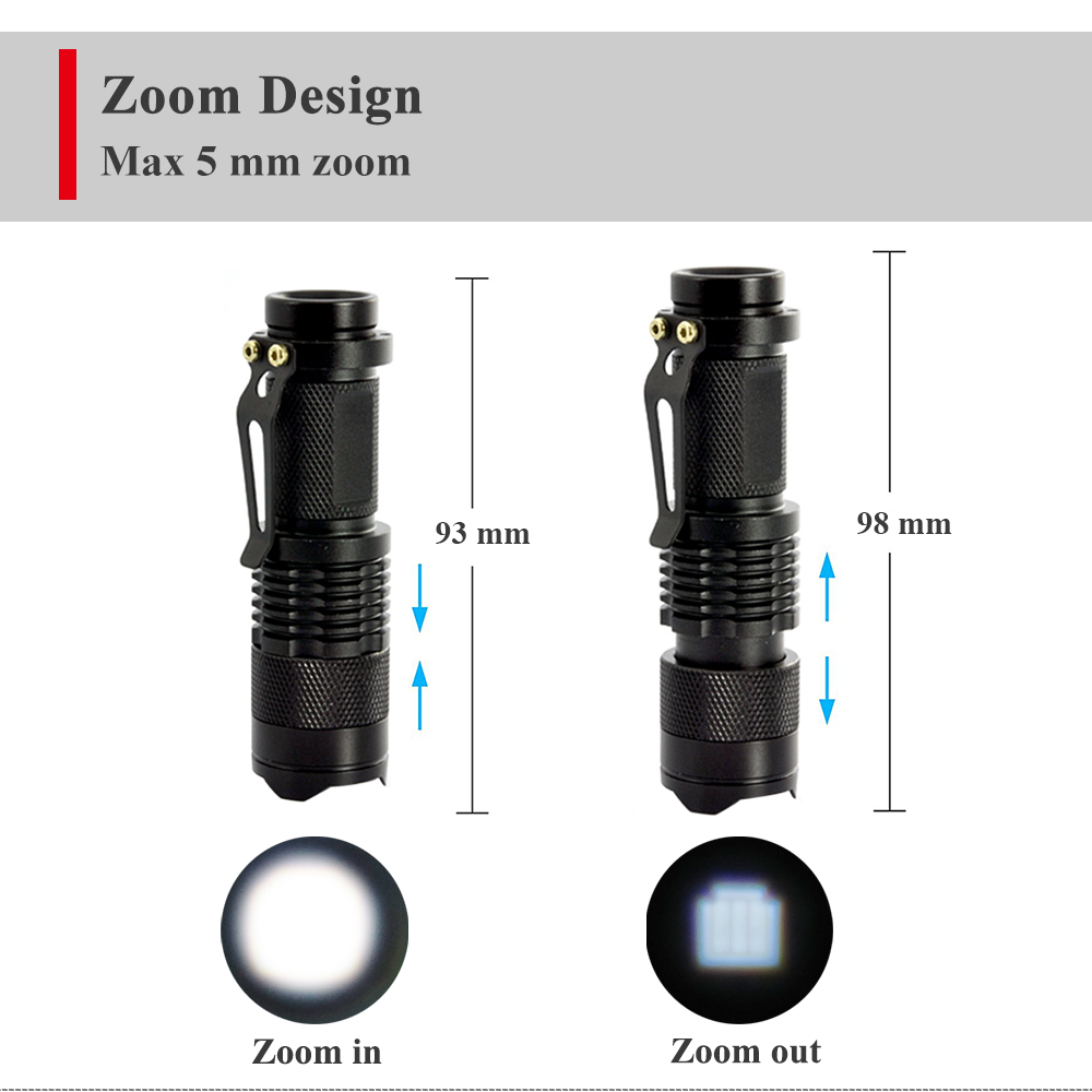 The best aluminum alloy full size aa zoomable mini LED edc flashlight in the world for emergency