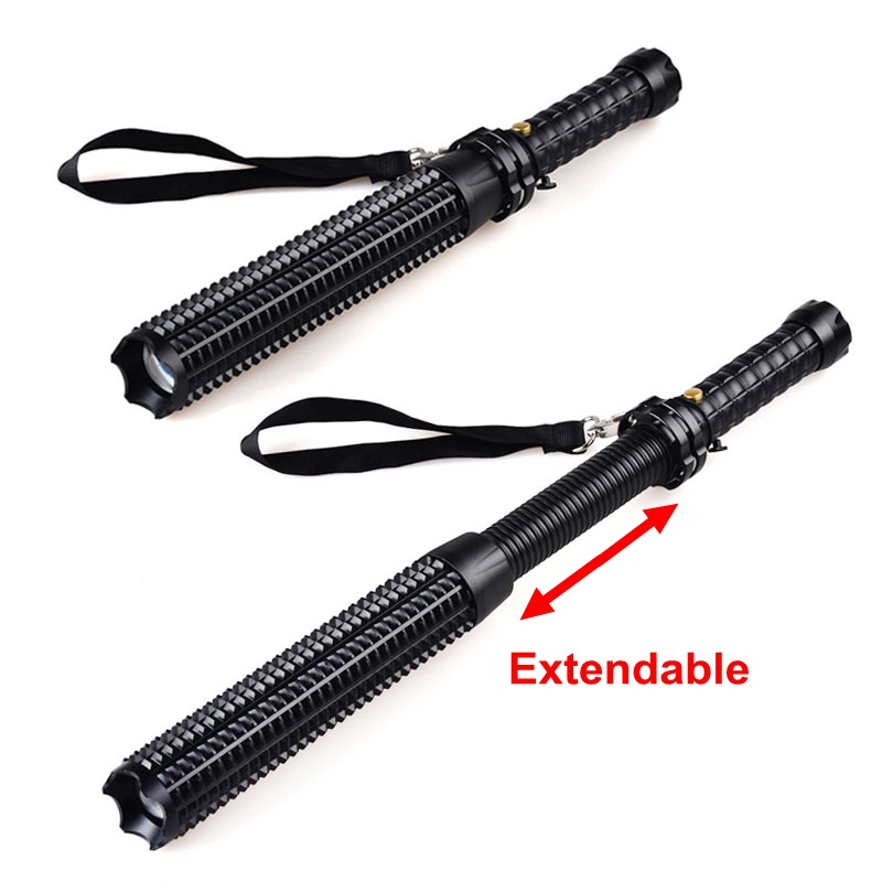 Expandable Telescopic Baton Police Self Defense Flashlight Light Torch