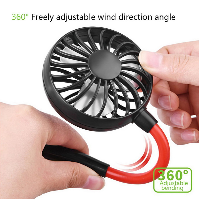 1PCs Portable Fans Hand Free Neckband Fans With USB Rechargeable 1200mA Battery Operated Dual Wind Head 3 Speed Adjustable Fan