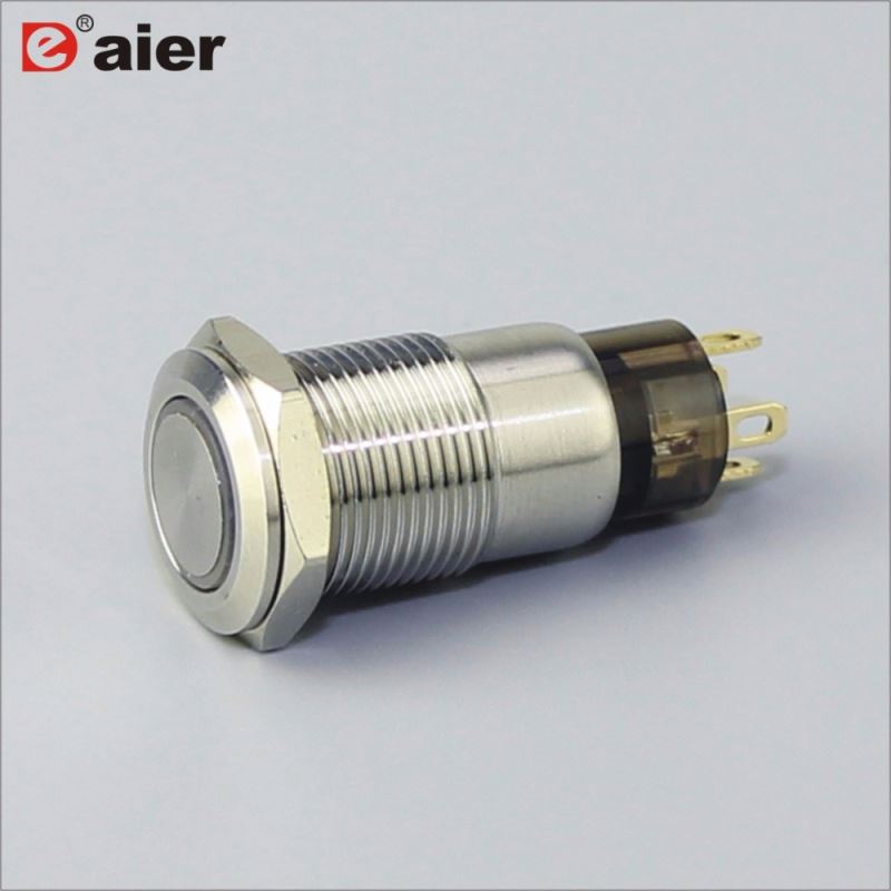 12mm Flat Button Ring Lamp Latching Metal Push Button Switch